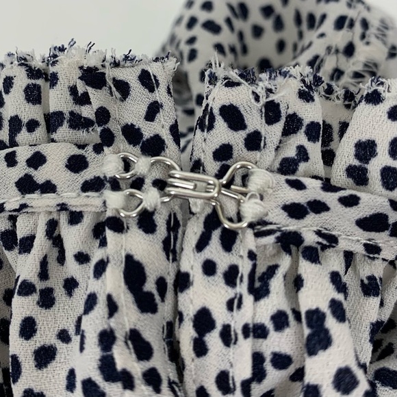 Ann Taylor Dark Navy Blue Abstract Dot White Long Sleeve Blouse Keyhole Front - Picture 13 of 16